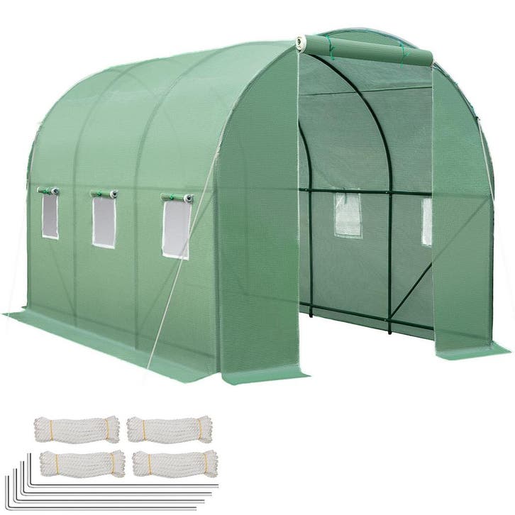 tectake Foliekas in tunnelvorm met 6 ramen 343x200x200cm - g, Jardin & Terrasse, Produits de culture, Envoi