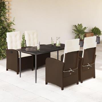 vidaXL 5-delige Tuinset met kussens poly rattan bruin, Verzenden, Nieuw, Tuinset