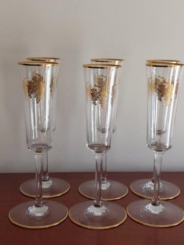 Baccarat - Champagneglas (6) - Gegraveerde Druiven Goud - 24
