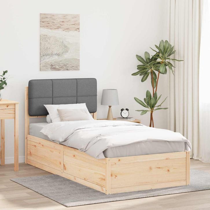 vidaXL Bedframe met Gevoerde Hoofdbord Lichtgrijs 100 x 200, Huis en Inrichting, Slaapkamer | Bedden, Nieuw, Verzenden