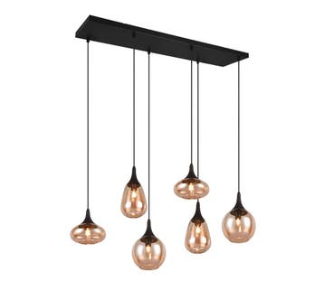 Trio LUMINA hanglamp | E14 Fitting | mat zwart met amber | 9, Verzenden