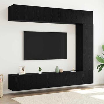 vidaXL Tv-meubelset 5 st Zwart Eiken Bewerkt hout, Verzenden, Nieuw