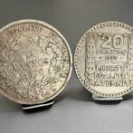 France. Lot van 2 zilveren munten (5 Francs 1870 Ceres en 20