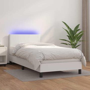 vidaXL Boxspring met matras en LED kunstleer wit 90x200 cm, Huis en Inrichting, Verzenden, Nieuw