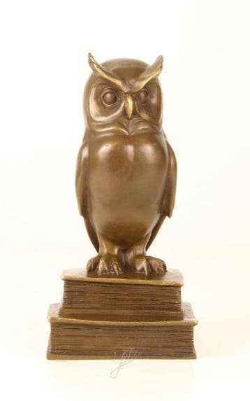 sculptuur, A Distinguished Bronze Owl with a Noble Presence