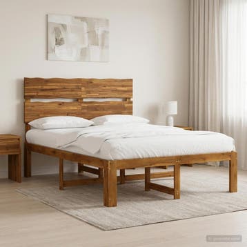 vidaXL Tweepersoonsbed met hoofdbord ROSTOCK Naturel 150 x, Huis en Inrichting, Slaapkamer | Bedden, Verzenden, Nieuw