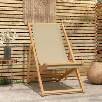 vidaXL Zonstoel Beige Massief Teakhout, Jardin & Terrasse, Chaises de jardin, Verzenden