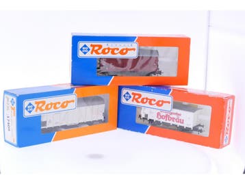 Schaal H0 Roco 46016, 46235 en 48058 set van 3 goederen w..., Gebruikt, Gelijkstroom, Overige typen, Ophalen of Verzenden