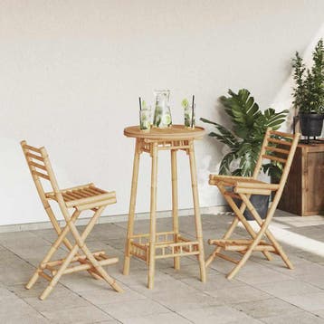 vidaXL 3-delige Barset voor buiten opvouwbaar bamboe, Jardin & Terrasse, Tables de jardin, Verzenden
