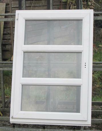 pvc raam , chassis van 87 x 125  wit / agaatgrijs, 75 tot 150 cm, Kunststof, Raamkozijn, Nieuw