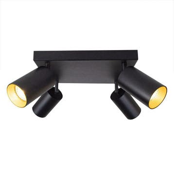 Moderne plafond spot vierkant Zwart/goud opbouw 4 x GU10, Huis en Inrichting, Lampen | Spots, Verzenden, Nieuw