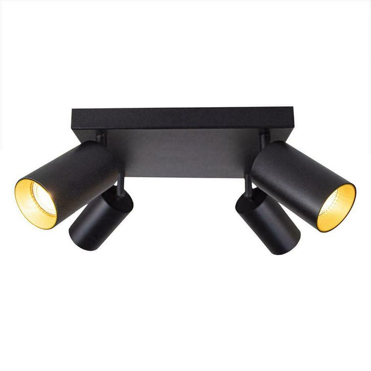 Moderne plafond spot vierkant Zwart/goud opbouw 4 x GU10, Huis en Inrichting, Lampen | Spots, Nieuw, Verzenden