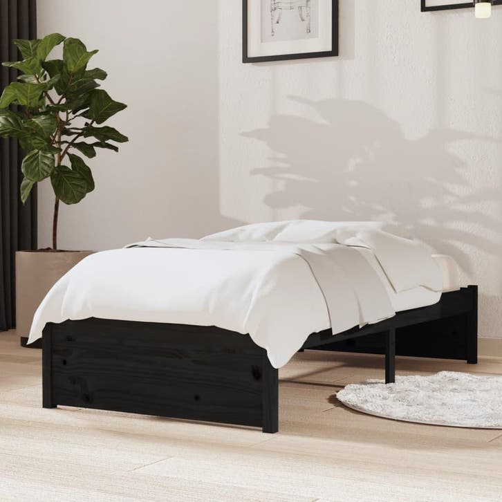 vidaXL Bedframe massief hout zwart 75x190 cm, Huis en Inrichting, Slaapkamer | Bedden, Nieuw, Verzenden