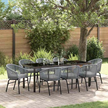 vidaXL Tuin Eettafel Set 9 st Antraciet Gepoedercoat staal, Verzenden, Nieuw