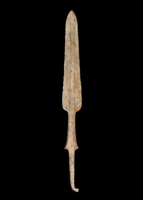 Âge du bronze Bronze Spearhead with Rat-trail Tang (Sans, Antiquités & Art, Antiquités | Autres Antiquités