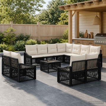 vidaXL Tuinbank Set 12 st Zwart poly rattan, Verzenden