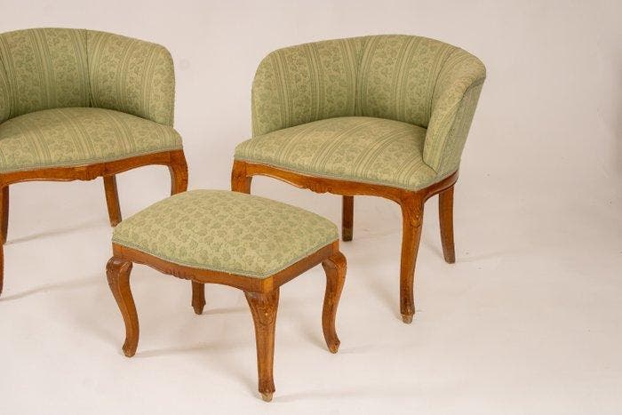 Zitgroep (3) - een paar tubfauteuils en een bijpassend, Antiquités & Art, Antiquités | Autres Antiquités