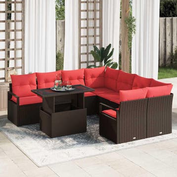 vidaXL Tuinbank Set 9 st Bruin Poly rattan, Verzenden