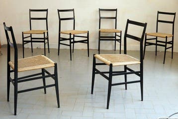 Cassina - Gio Ponti - Stoel (6) - Superleggera - Hout, stro