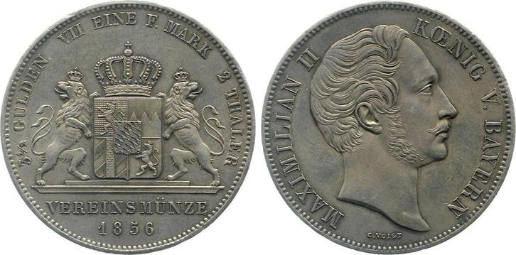 Duitsland 1 Doppeltaler, daalder Maximilian Ii 1856 Thun..., Postzegels en Munten, Munten | Europa | Niet-Euromunten, België, Verzenden