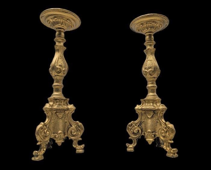 Paire de Pique-cierges - 24 cm - Kaarsenhouder (2) - Verguld, Antiquités & Art, Art | Art non-occidental
