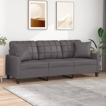 vidaXL Driezitsbank met sierkussens 180 cm kunstleer grijs, Verzenden