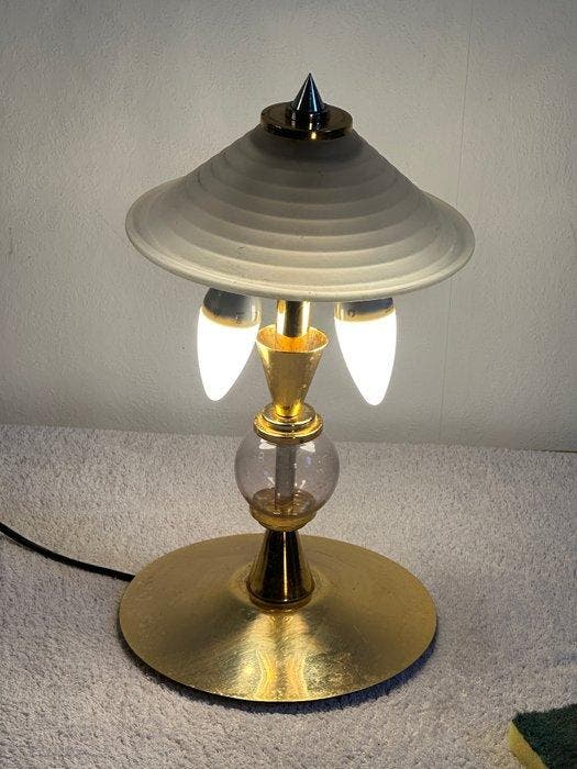Tafellamp - Messing, Glas, Staal - 2, Antiek en Kunst, Curiosa en Brocante