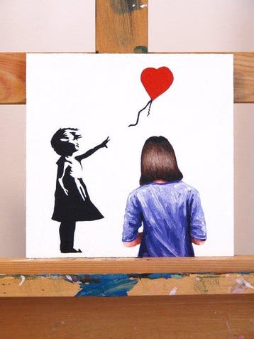 Gerard Boersma (1976) - Balloon Girl (painting of a woman, Antiquités & Art