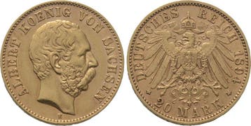 20 Mark 1894 E Sachsen Albert 1873-1902, Verzenden, België