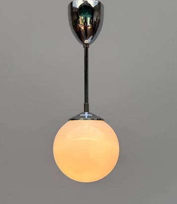Plafonnier - Verre, Chromé(e) - Suspension vintage avec un, Antiquités & Art