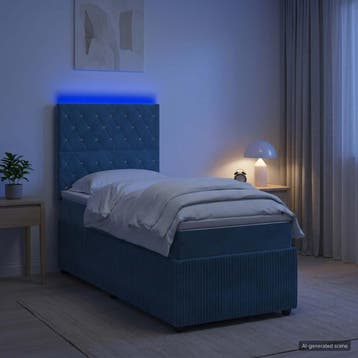 vidaXL LED Boxspringbed met Matras Blauw 90 x 200 cm Fluweel, Verzenden, Nieuw