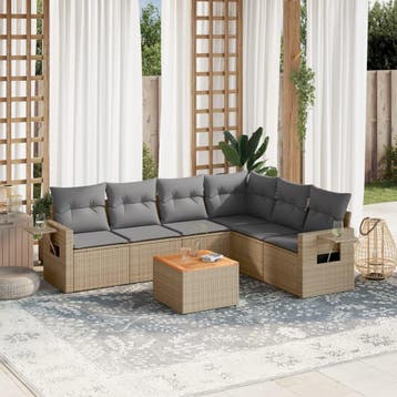 vidaXL 7-delige Loungeset met kussens poly rattan gemengd, Verzenden, Loungeset