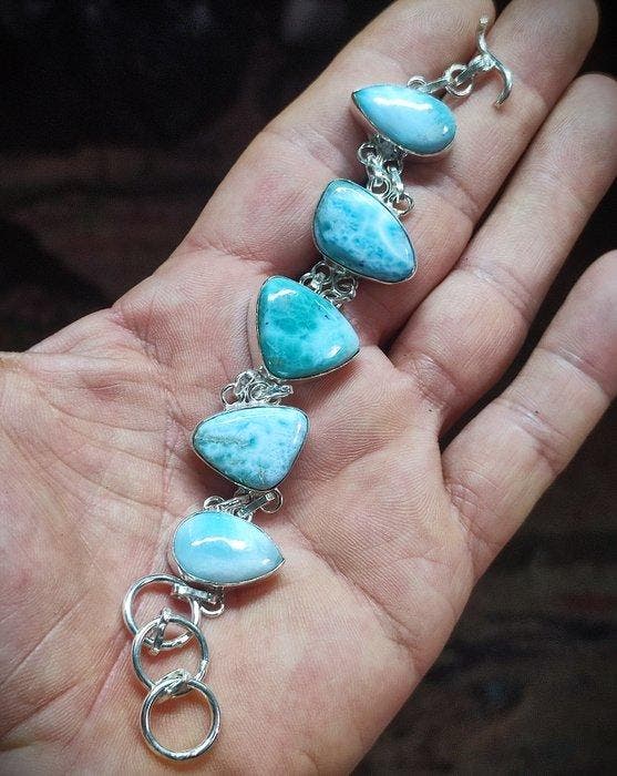 Prachtige Larimar handgemaakte 925 zilveren armband – Gratis, Collections, Minéraux & Fossiles