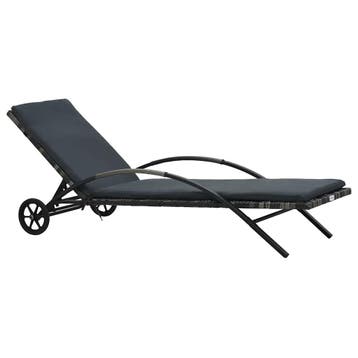 vidaXL Ligbed met kussen en wielen poly rattan antraciet, Jardin & Terrasse, Verzenden