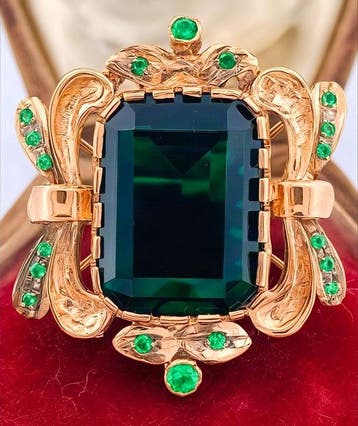 Zonder minimumprijs - Ring - 9 kt. Roségoud, Zilver Smaragd, Nieuw