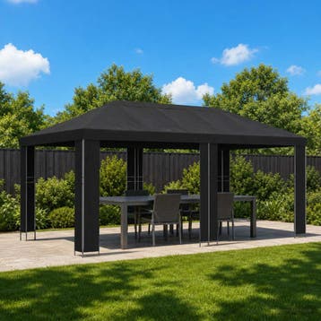 vidaXL Tuinpaviljoen 6 x 3 m Zwart Polyester en Staal 190, Verzenden, Nieuw