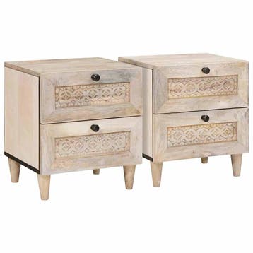 vidaXL Nachtkastje 2 pcs Wit 40 x 33 x 46 cm Bewerkt hout, Verzenden, Nieuw