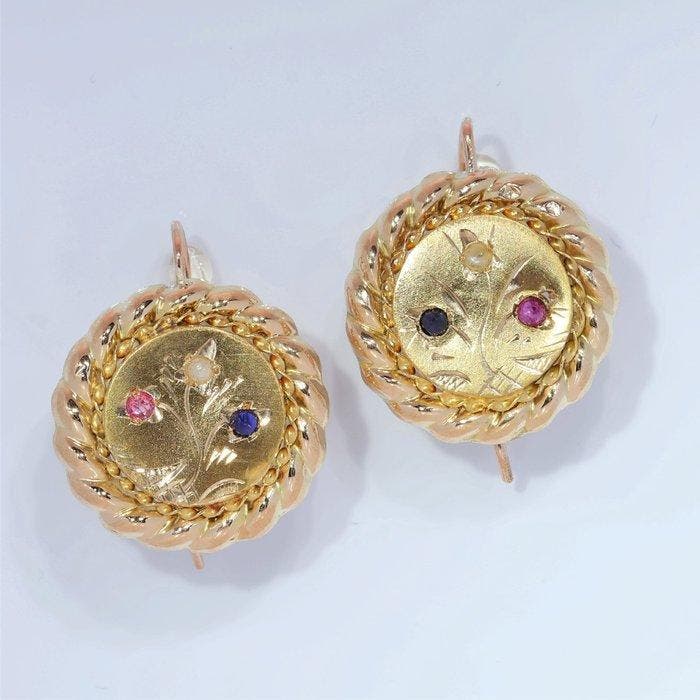 Boucles doreilles - 18 carats Or jaune - Perle - Vintage, Handtassen en Accessoires, Oorbellen