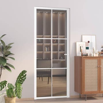 vidaXL Binnendeur 83x201,5 cm ESG-glas en aluminium wit, Verzenden