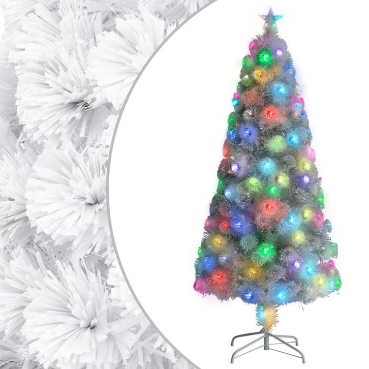 vidaXL Kunstkerstboom met verlichting 150 cm glasvezel wit, Divers, Noël, Envoi