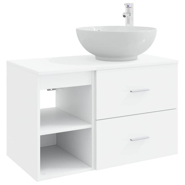 vidaXL Badkamermeubel Set 2 pcs Wit Bewerkt hout, Maison & Meubles, Tables | Coiffeuses, Envoi