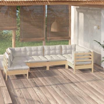 vidaXL 6-delige Loungeset met crèmekleurige kussens, Verzenden, Loungeset