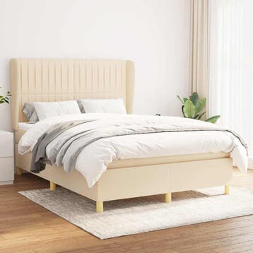 vidaXL Boxspring met matras stof crèmekleurig 140x200 cm, Verzenden, Nieuw