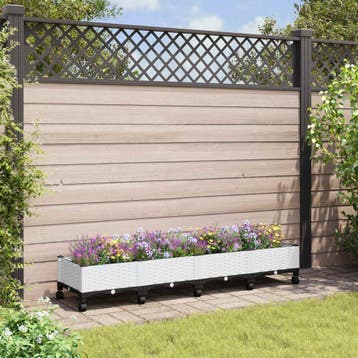 vidaXL Tuin planter met wielen Wit 160 x 40 x 33 cm PP, Tuin en Terras, Verzenden, Nieuw