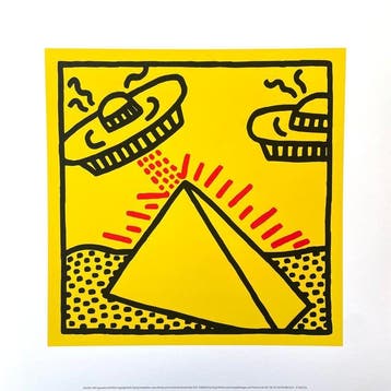 Keith Haring - Untitled (Pyramid with UFOs) - Artestar, Antiek en Kunst