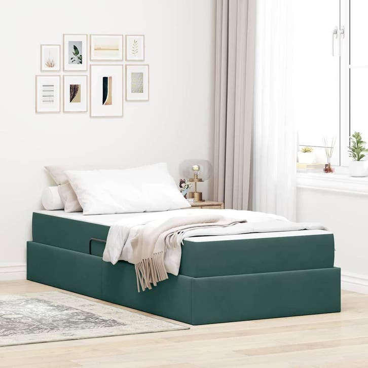 vidaXL Opbergbed met matras met matras Donkergroen 90 x 200, Maison & Meubles, Chambre à coucher | Lits, Envoi