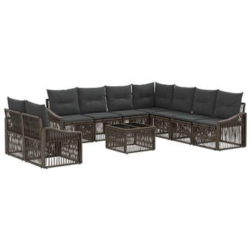vidaXL Tuinbank Set 10 pcs Grijs poly rattan, Verzenden, Nieuw