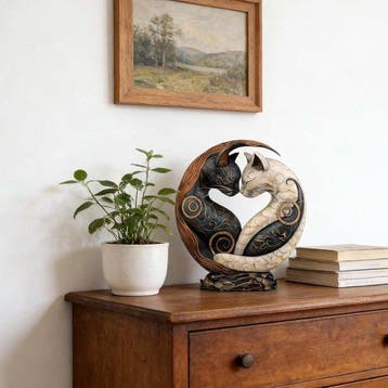 sculptuur, Black and White Cat Figurine – Harmony Inspired