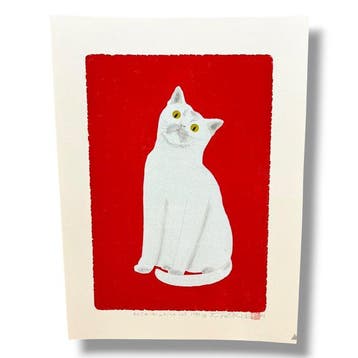 “Pose (13) White Cat” Editie: 104/150, 2006 - houtsnede -