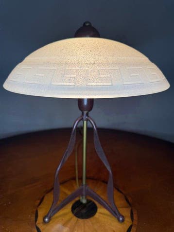 Lampe de table - Métal, Verre - Lampe champignon sur trépied